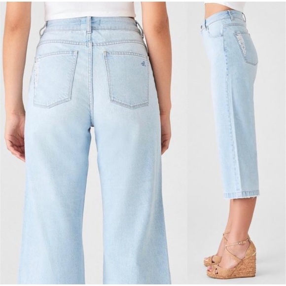 Dl1961 Hepburn Cropped Jeans High Rise Wide Leg Light Wash in Ibiza - Picture 3 of 11